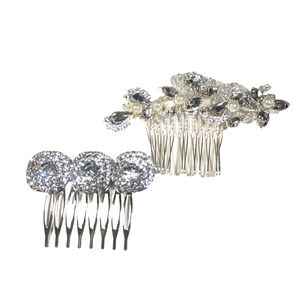 Hair Combs Barrettes Rhinestone Faux Pearls Sparkles Party Wedding Lot Of 2
